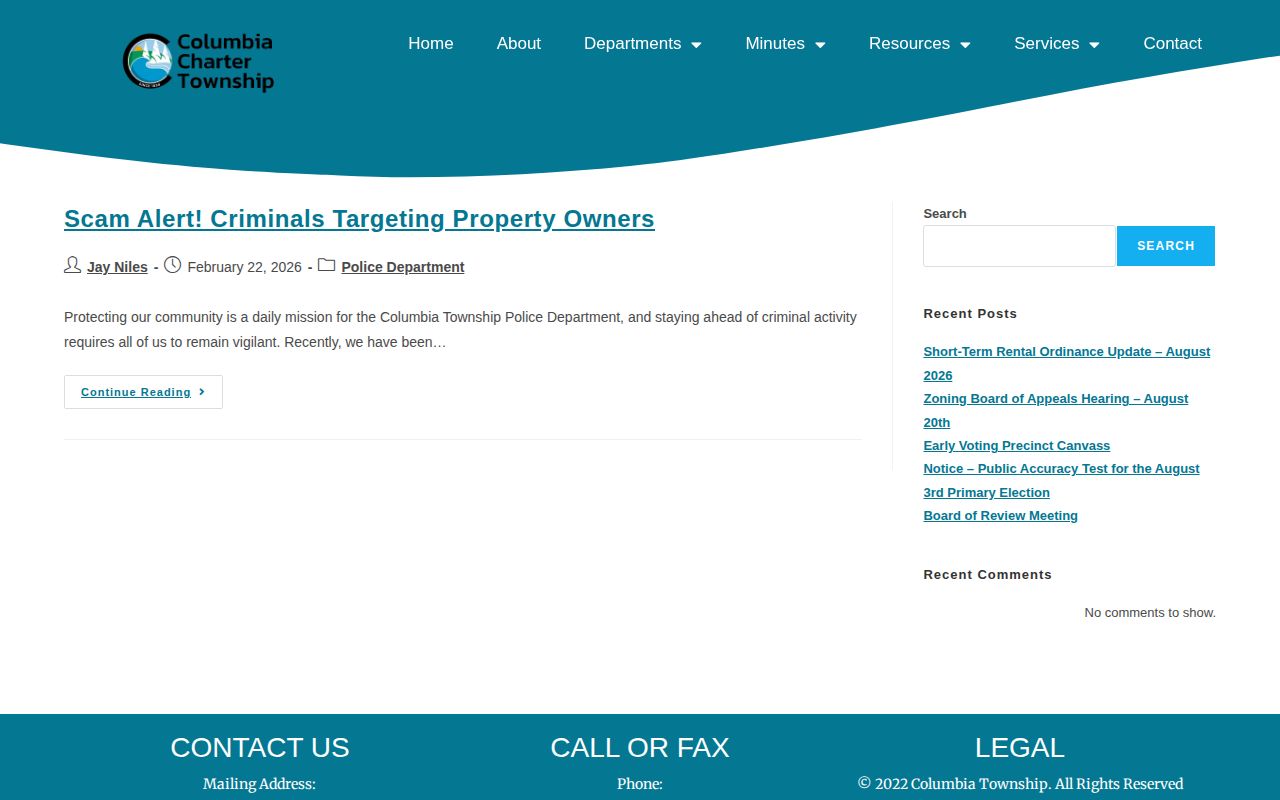 Columbia Township Police news official webpage capture