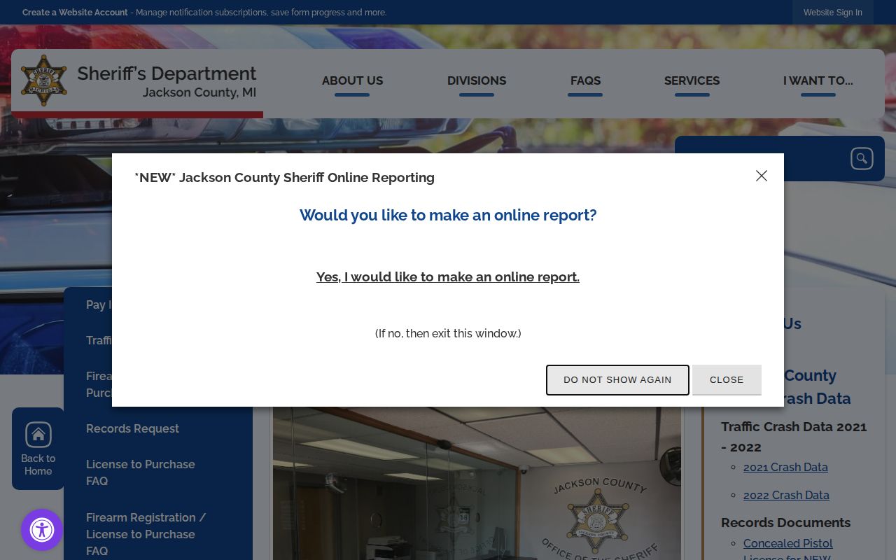Jackson County Sheriff Records Division booking-record request source