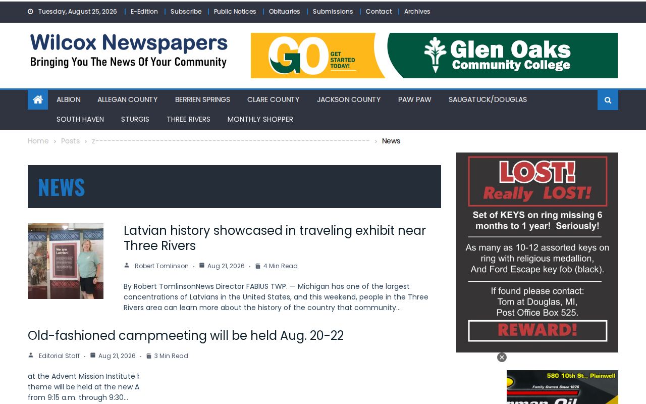 Wilcox Newspapers Jackson-area local news page